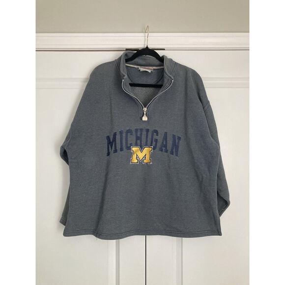 Pro Player Tops - Vintage 90s Pro Player University of Michigan Embroidered 1/4 Zip Sweater Large